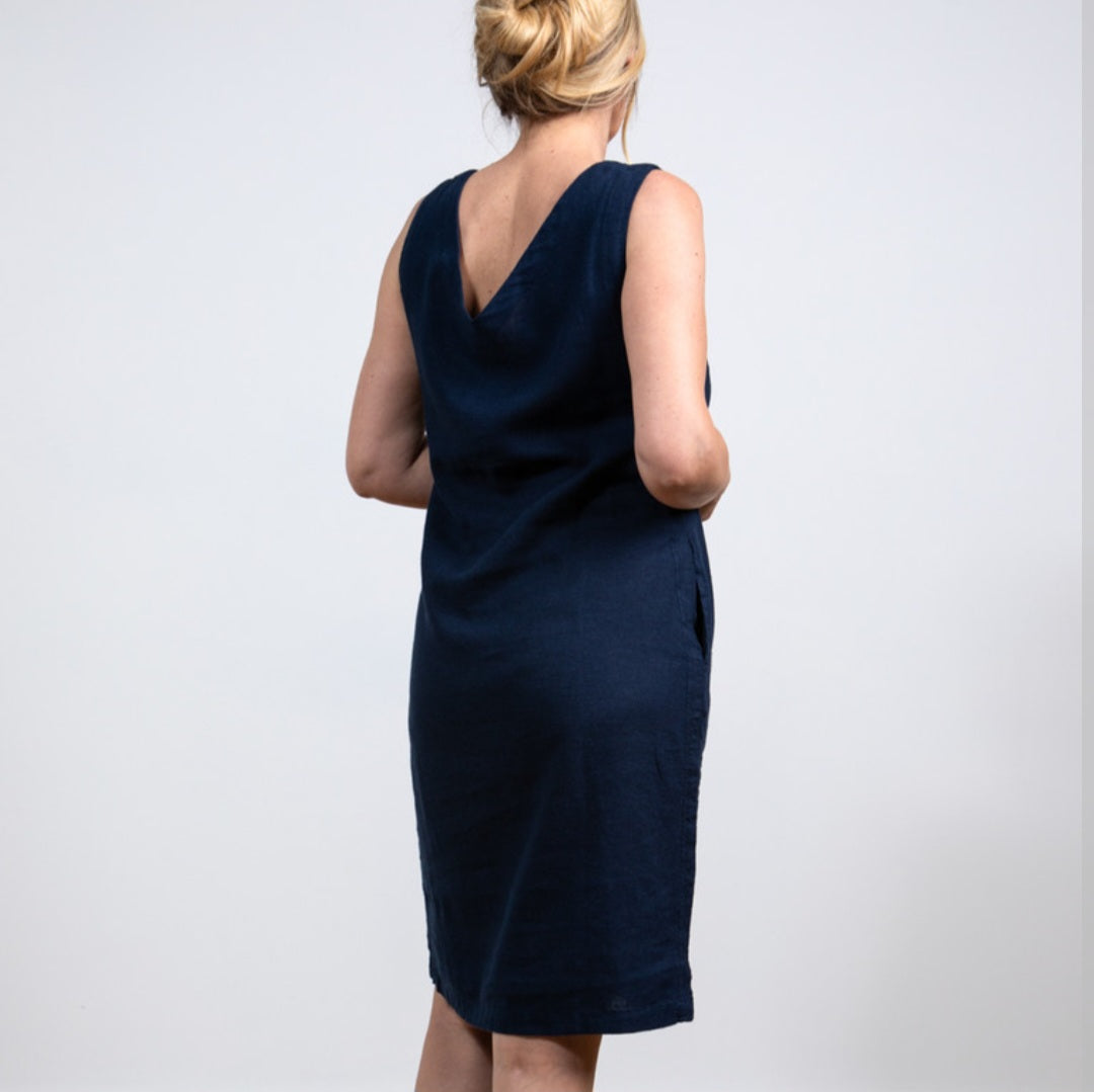 Lily & Me Laynie Linen Dress in Navy