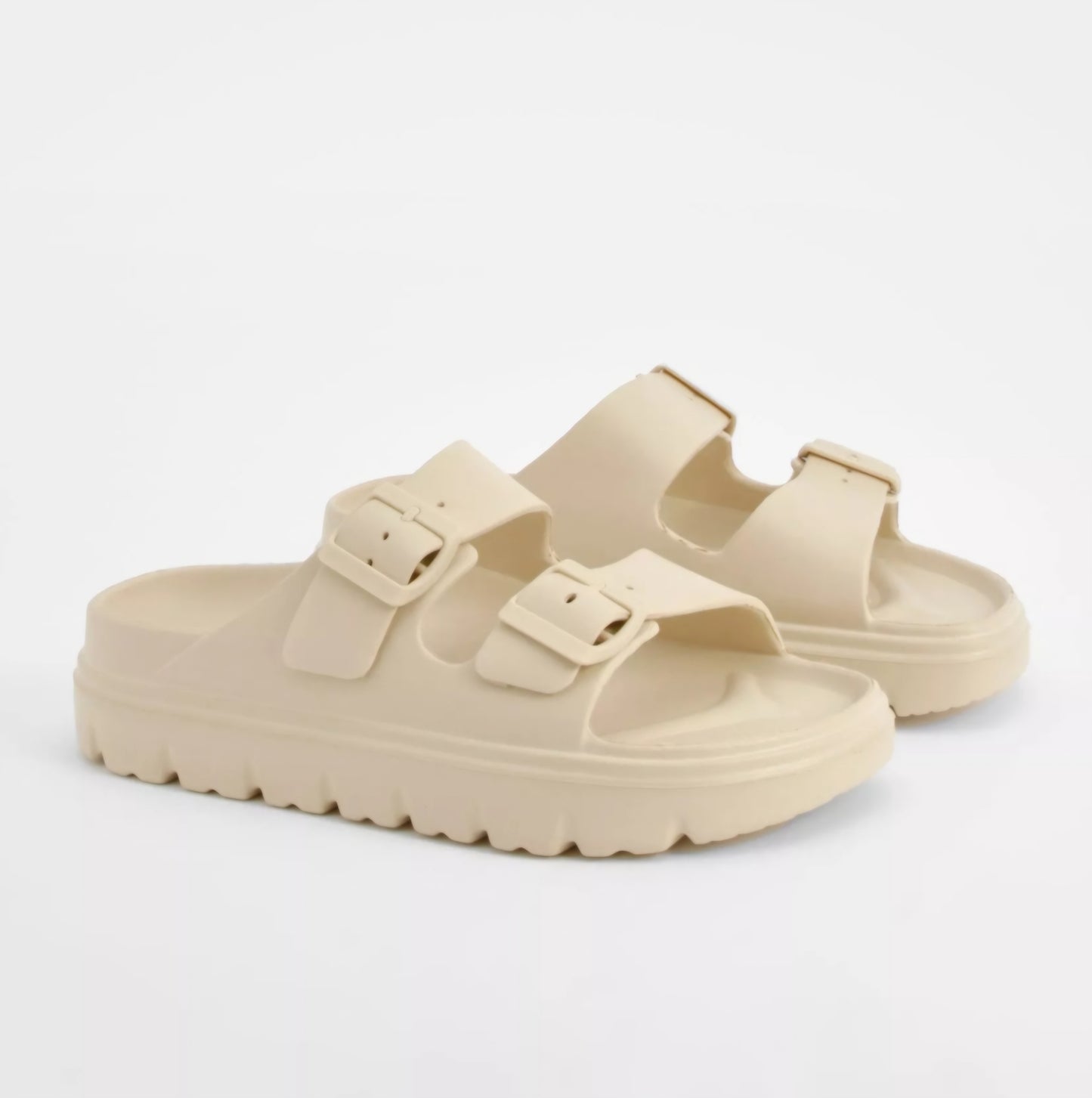 Eli Double Buckle Slides in Nude