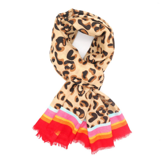 Animal Print Scarf with Bold Trim