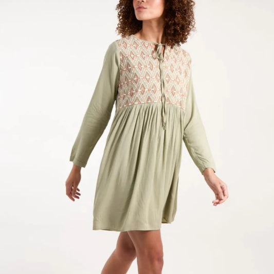 Embroidered Tunic Dress in Sage