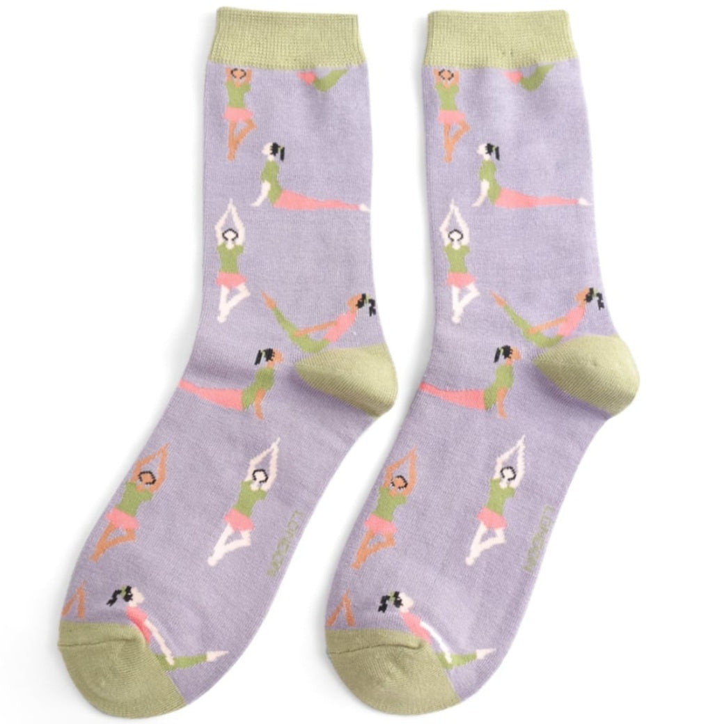 Yoga Pose Bamboo Socks in Lavender