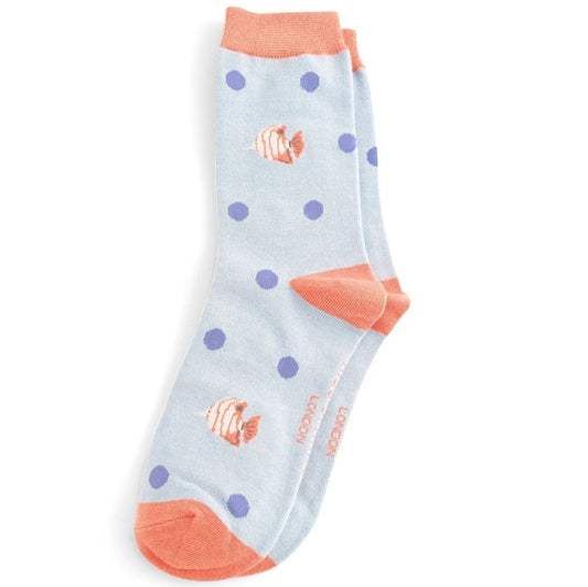 Tropical Fish Bamboo Socks in Blue