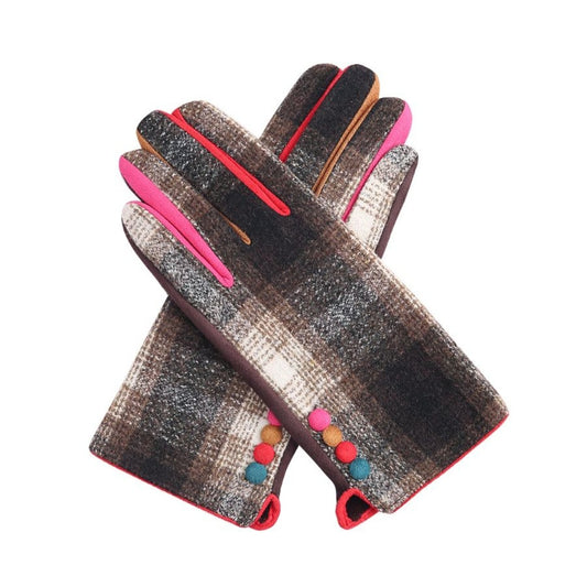 Colour Block Gloves Brown Check