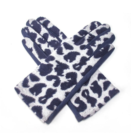 Leopard Print Gloves in Navy