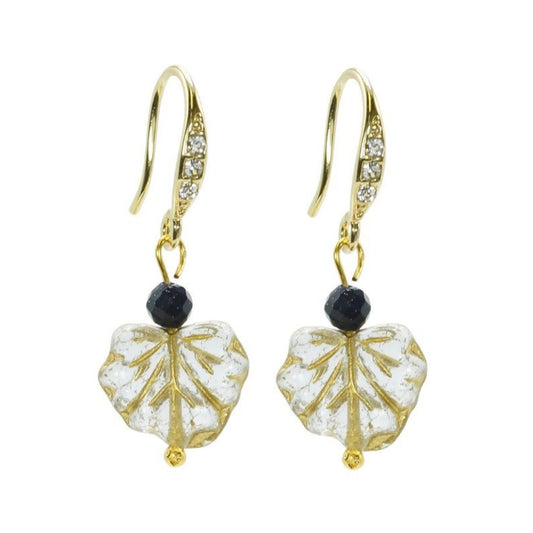 Gold & Navy Starstone Gemstone Maple Leaf Earrings