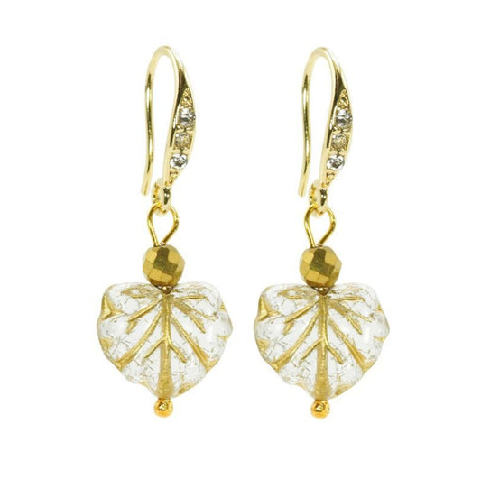 Gold & Pyrite Gemstone Maple Leaf Earrings