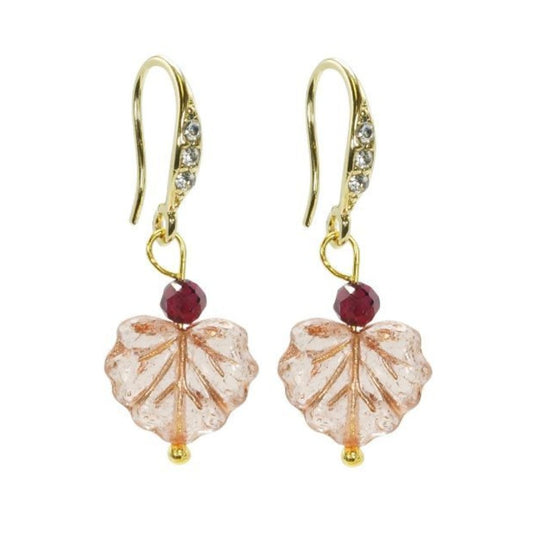 Gold & Garnet Gemstone Maple Leaf Earrings