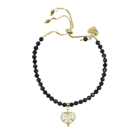 Gold & Navy Starstone Gemstone Maple Leaf Bracelet