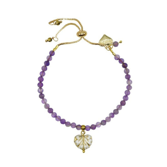 Gold & Amethyst Gemstone Maple Leaf Bracelet