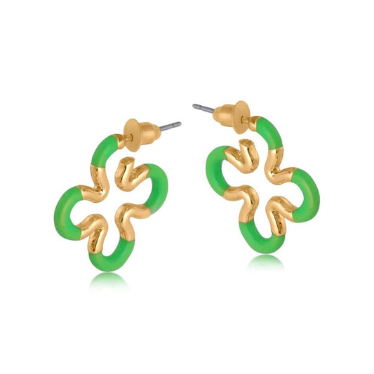 Astra Squiggle Two Tone Enamelled Earrings in Green