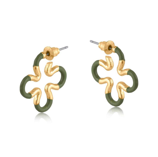 Sophia Squiggle Two Tone Enamelled Earrings in Green