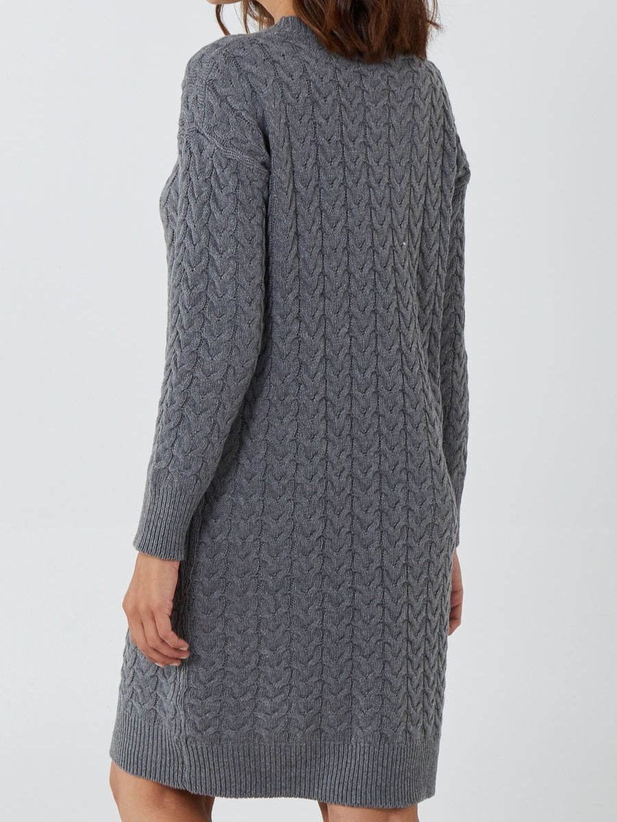 Millie Cable Knit Jumper Dress in Grey