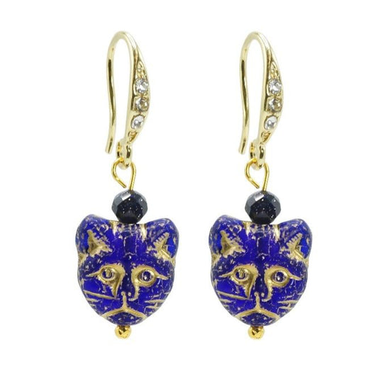 Gold & Navy Starstone Gemstone Cat Earrings