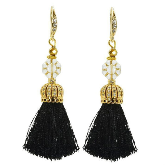 Gold & Pyrite Gemstone Belle Tassel Earrings