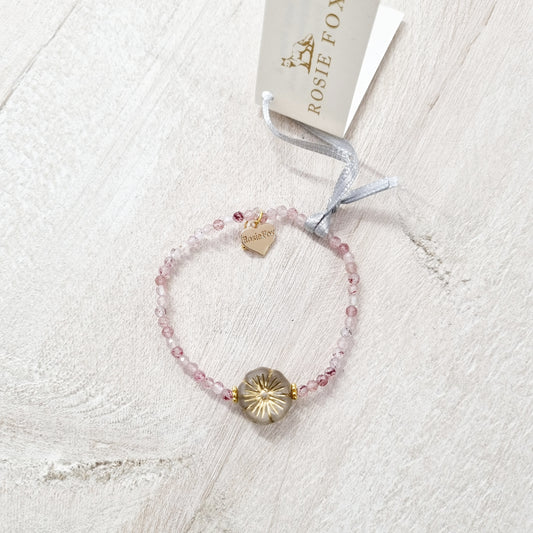 Strawberry Quartz Gemstone Pansy Bracelet