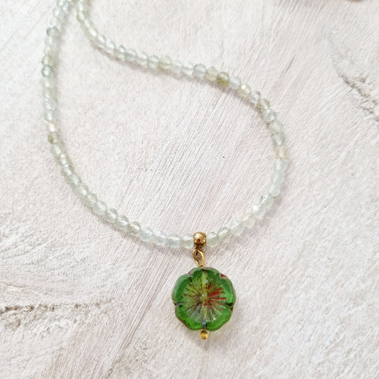 Full Prehnite Quartz Pansy Necklace