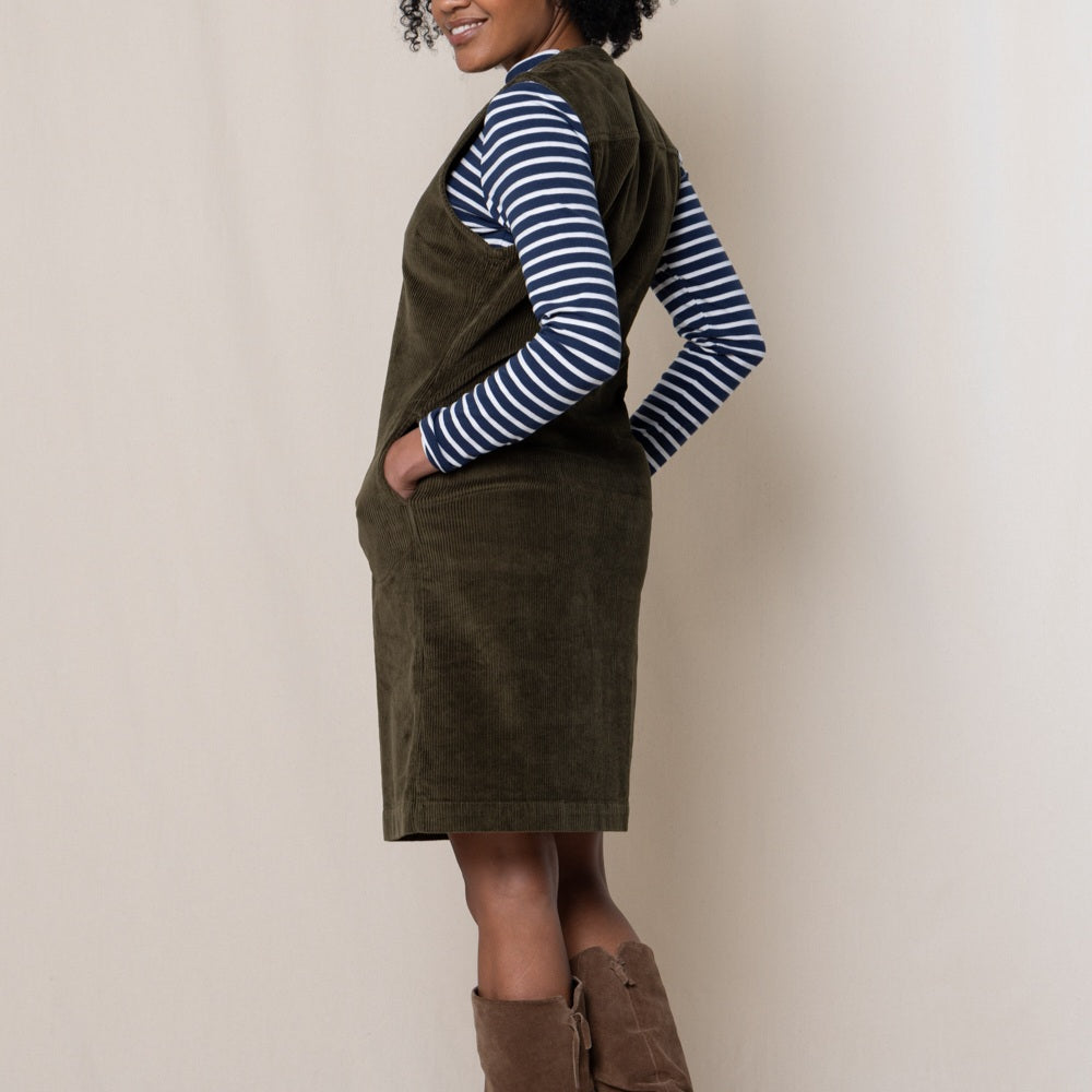 Lily & Me Belle Cord Dress Olive