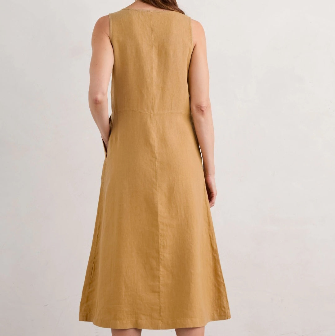 Sorrento Pure Linen Dress in Dark Sienna