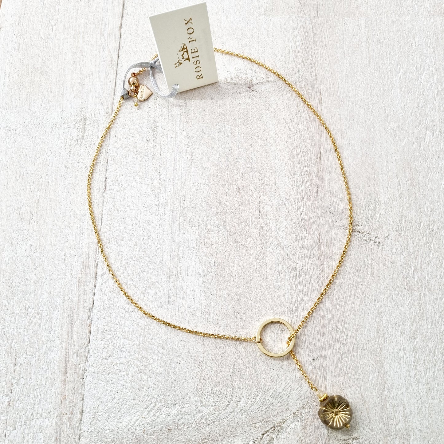 Gold Quartz Pansy Lariat Necklace