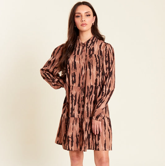 Taupe Mini Tiered Shirt Dress