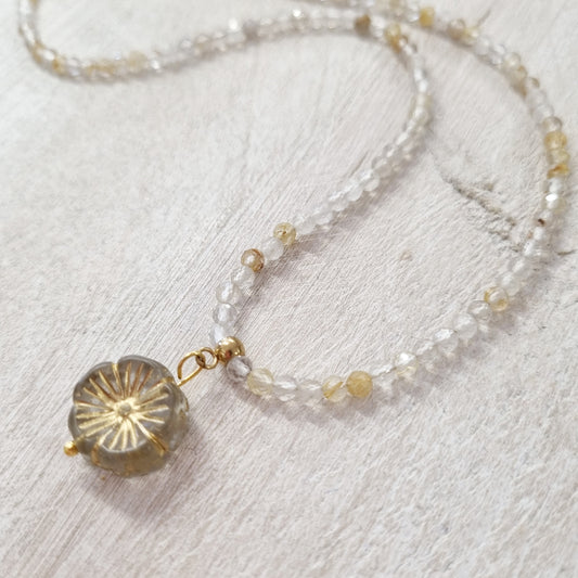 Full Gold Quartz Pansy Necklace