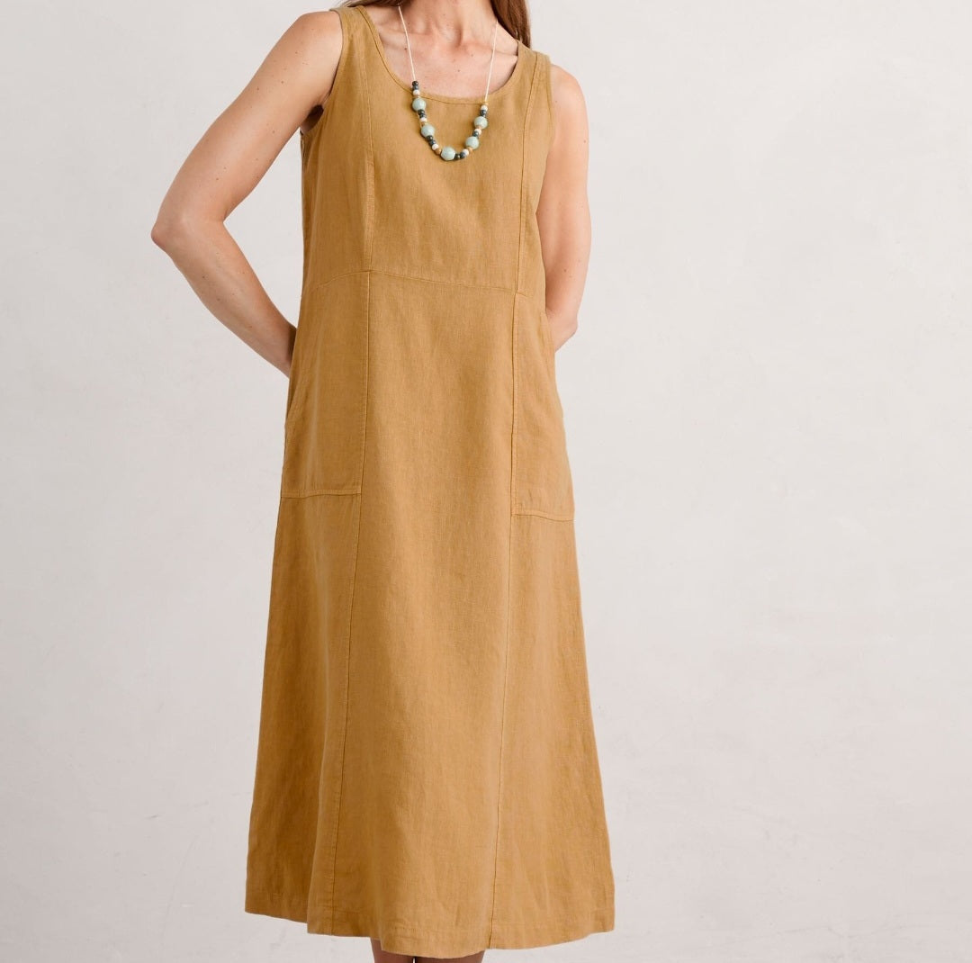 Sorrento Pure Linen Dress in Dark Sienna