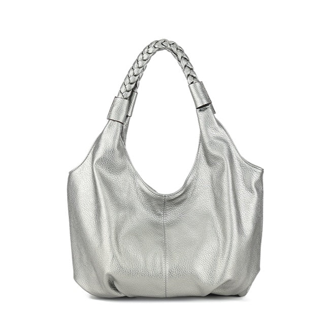 Braid Handle Tote in Metallic Pewter