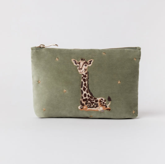 Giraffe Mother & Baby Mini Pouch in Olive