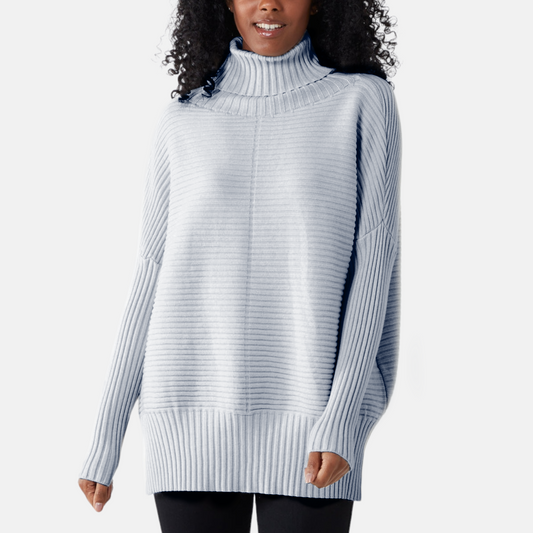 Robyn Ribbed Roll Neck Jumper in Silver