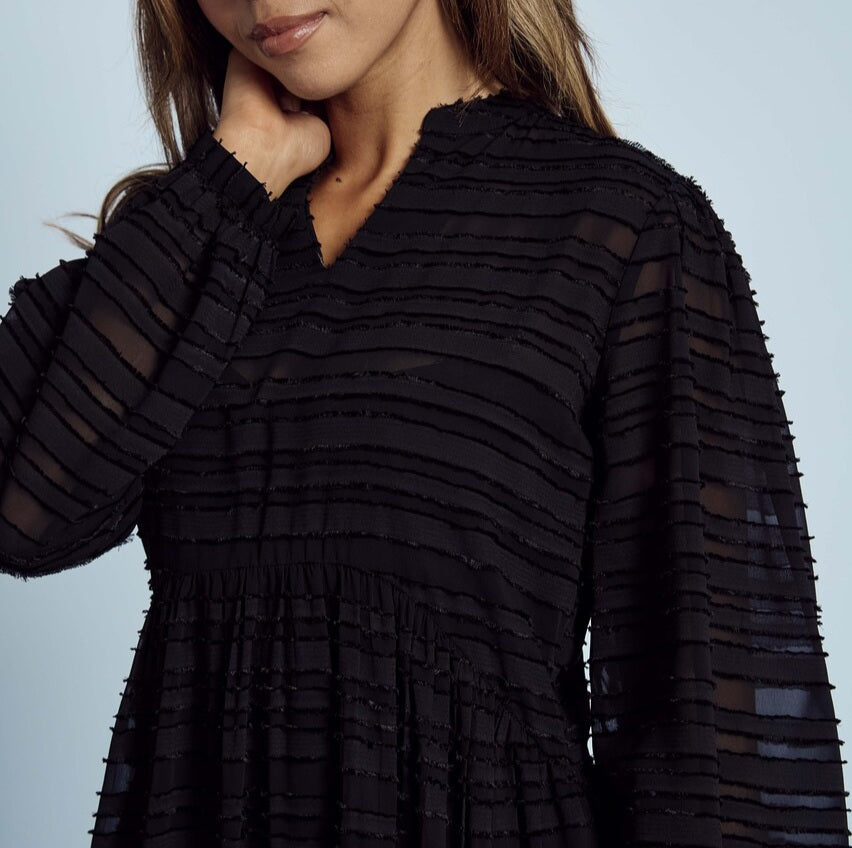 Native Youth Fringed Black Midi Dress