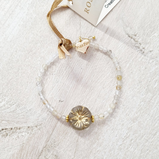 Gold Quartz Gemstone Pansy Bracelet