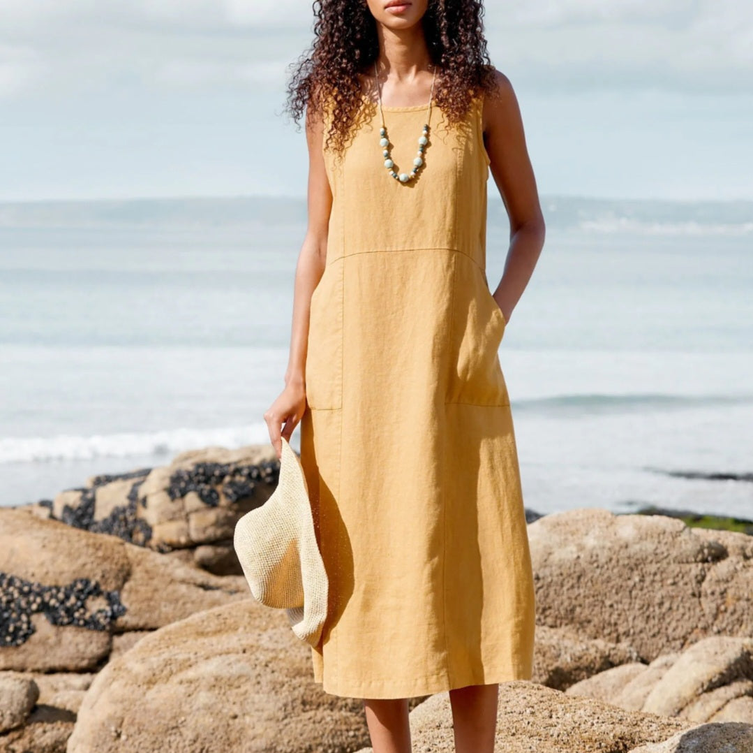 Sorrento Pure Linen Dress in Dark Sienna