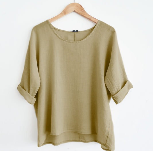Cropped Linen Top in Camel