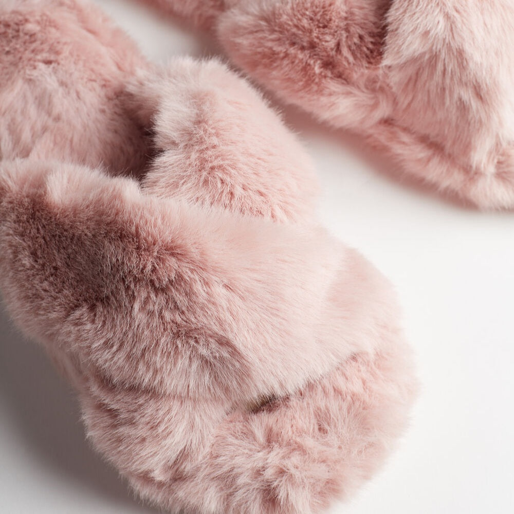 Fluffy Crossover Slippers Dusky Pink