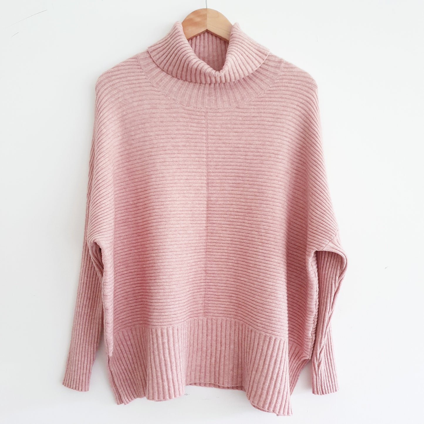 Robyn Ribbed Roll Neck Jumper in Baby Pink