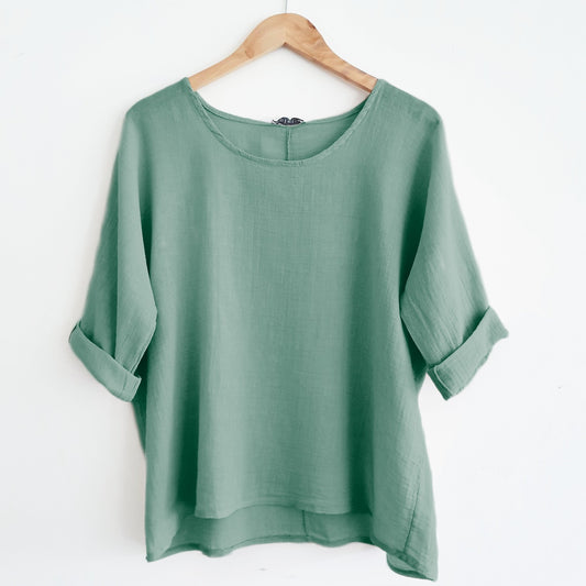 Cropped Linen Top in Sage