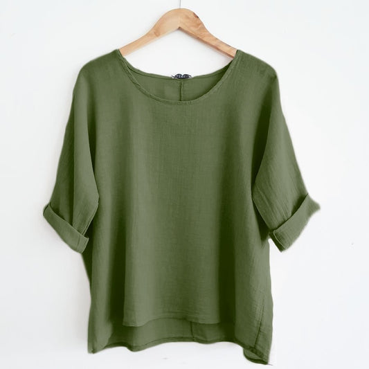 Cropped Linen Top in Khaki