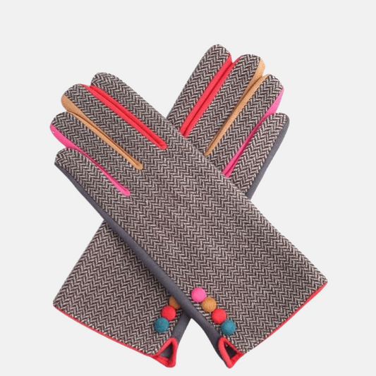 Colour Block Gloves Grey Tweed