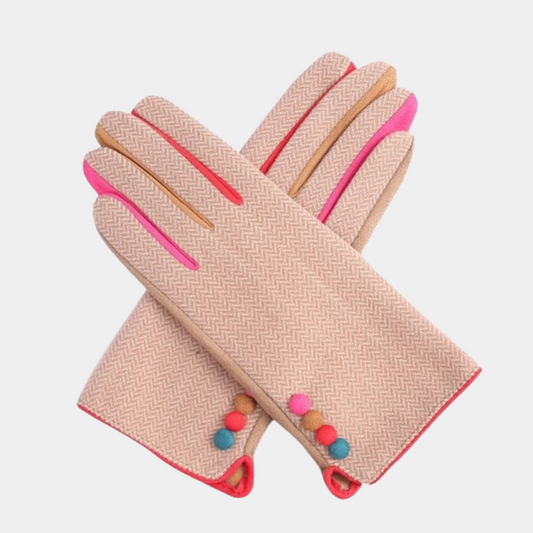 Colour Block Gloves Pink Tweed