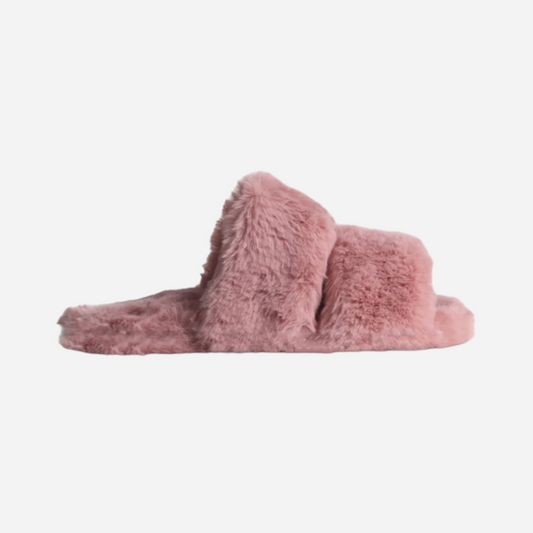 Fluffy Twin Strap Slippers Dusky Pink