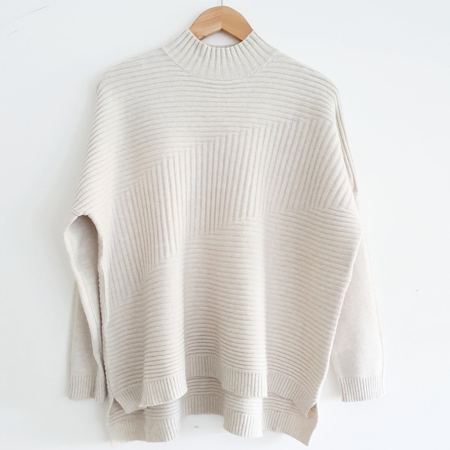 Ribbed Funnel Neck Jumper in Oatmeal