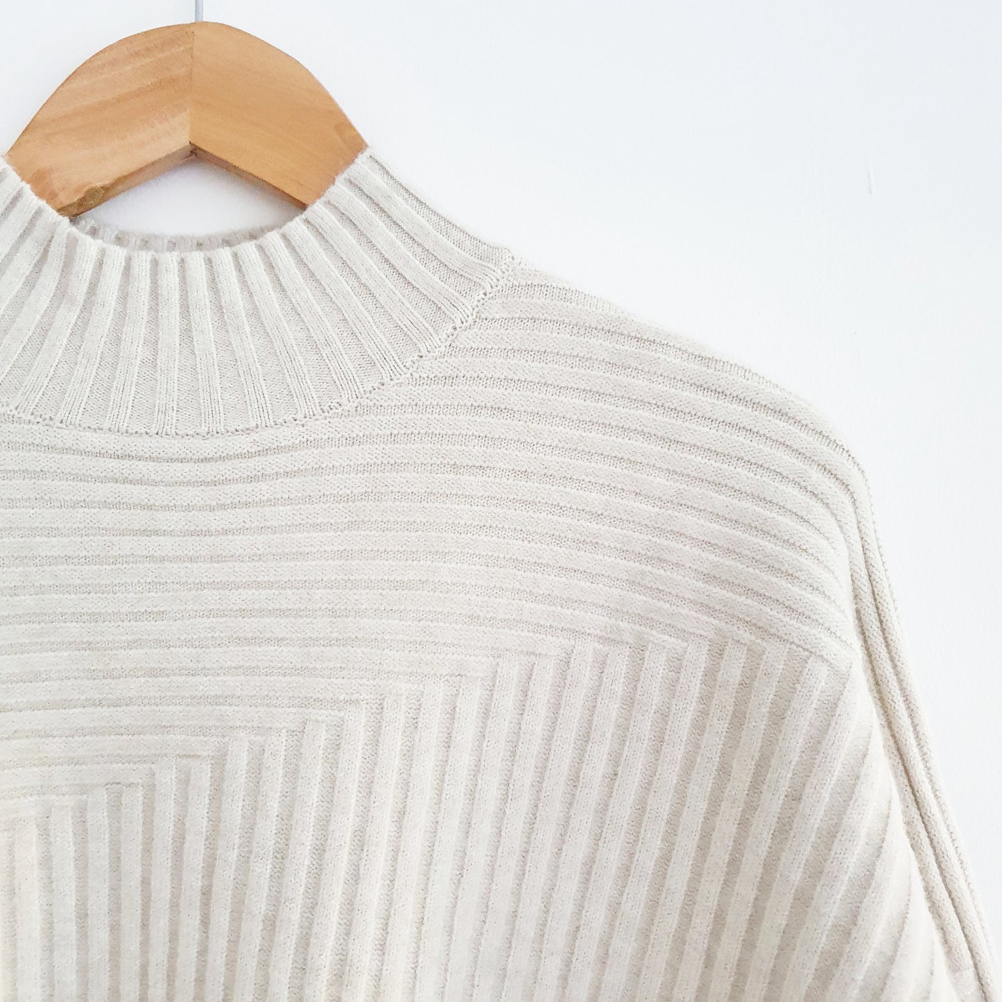 Ribbed Funnel Neck Jumper in Oatmeal